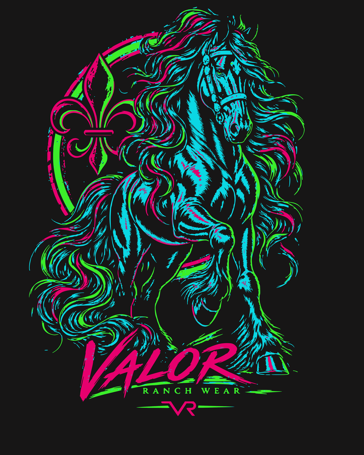 Neon Valor Friesian Cropped Hoodie – 80s Western Horse Collection