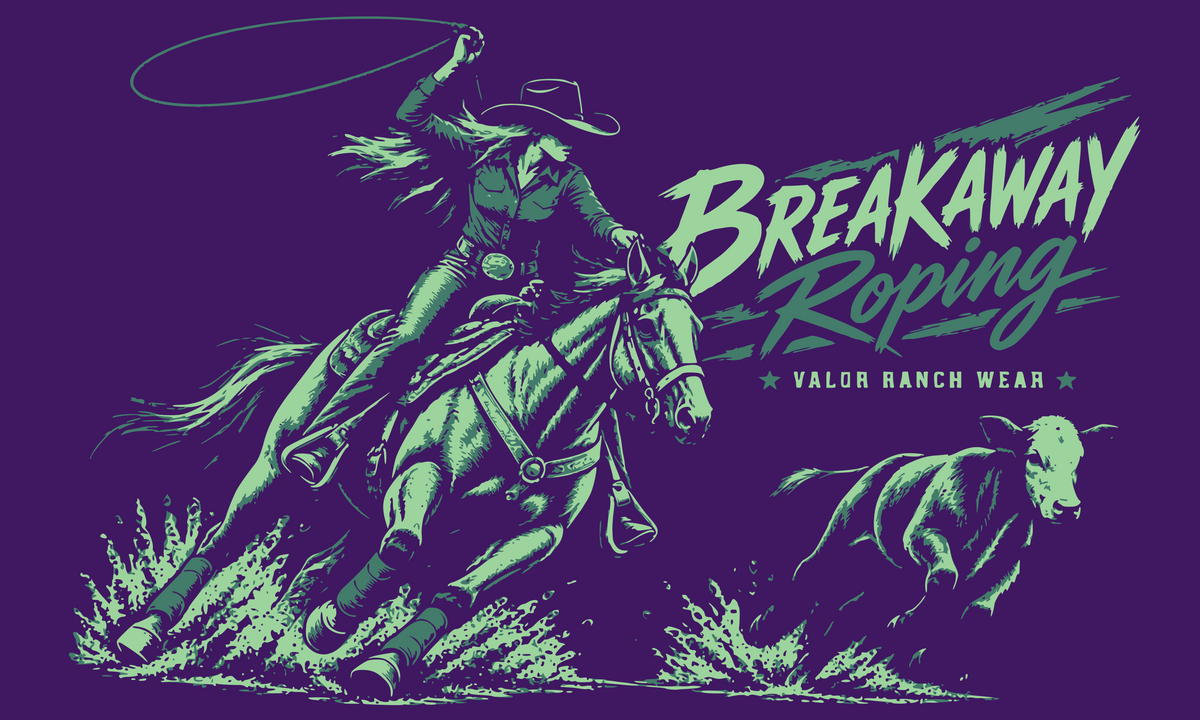 Breakaway Roping Women’s V-Neck T‑shirt    Purple & Mint Rodeo Shirt