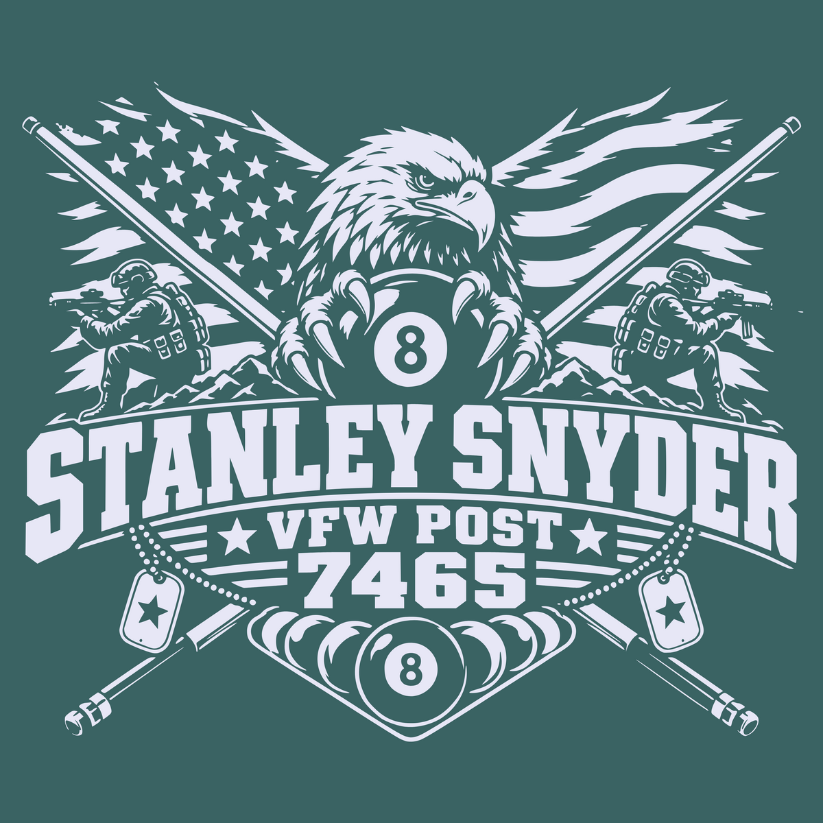 Title: Stanley Snyder VFW Post 7465 – Rack ’Em Up for Freedom pool t-shirt