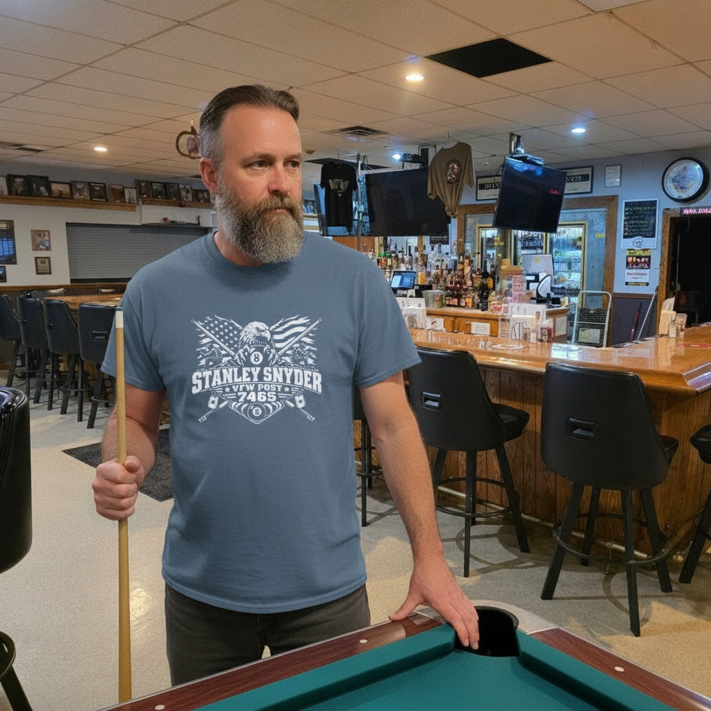 Title: Stanley Snyder VFW Post 7465 – Rack ’Em Up for Freedom pool t-shirt
