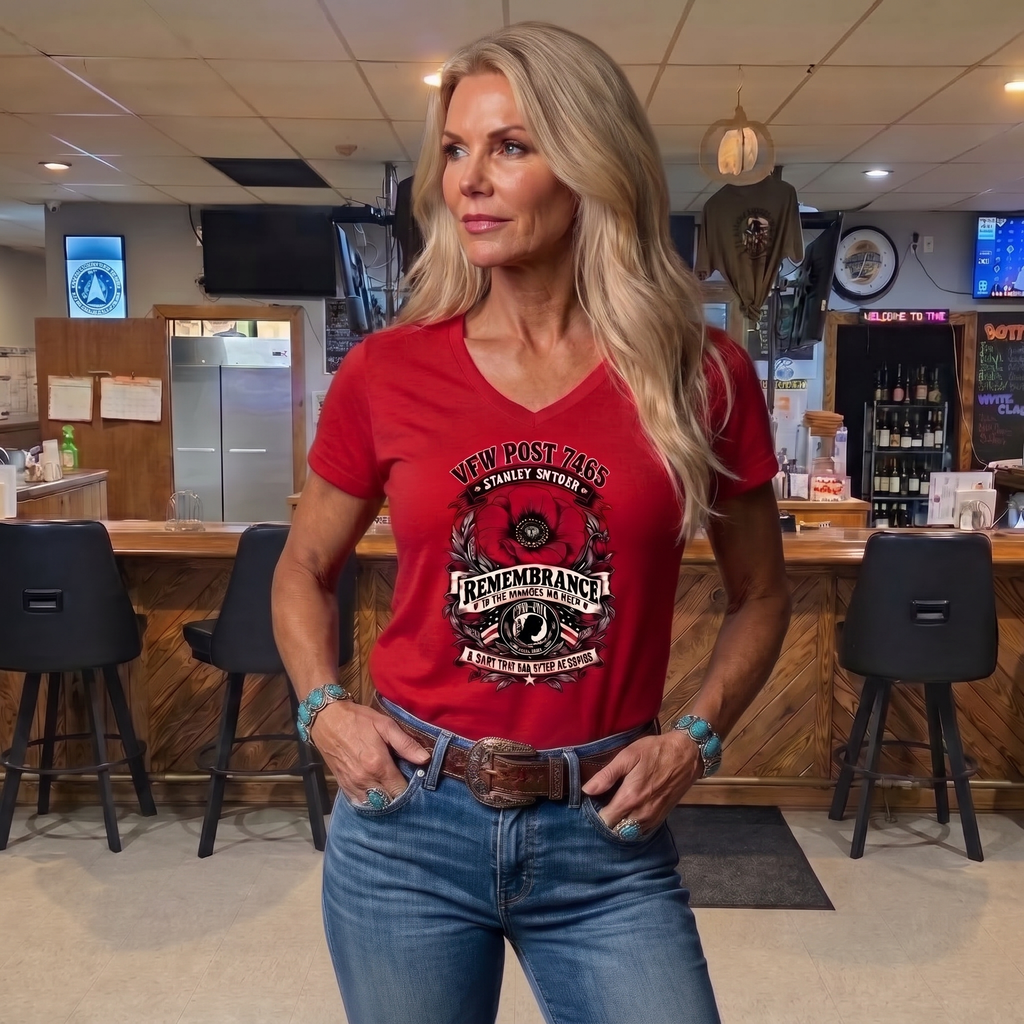 Title: Remembrance Poppy — A Debt That Can Never Be Repaid   RED WOMENS V-NECK