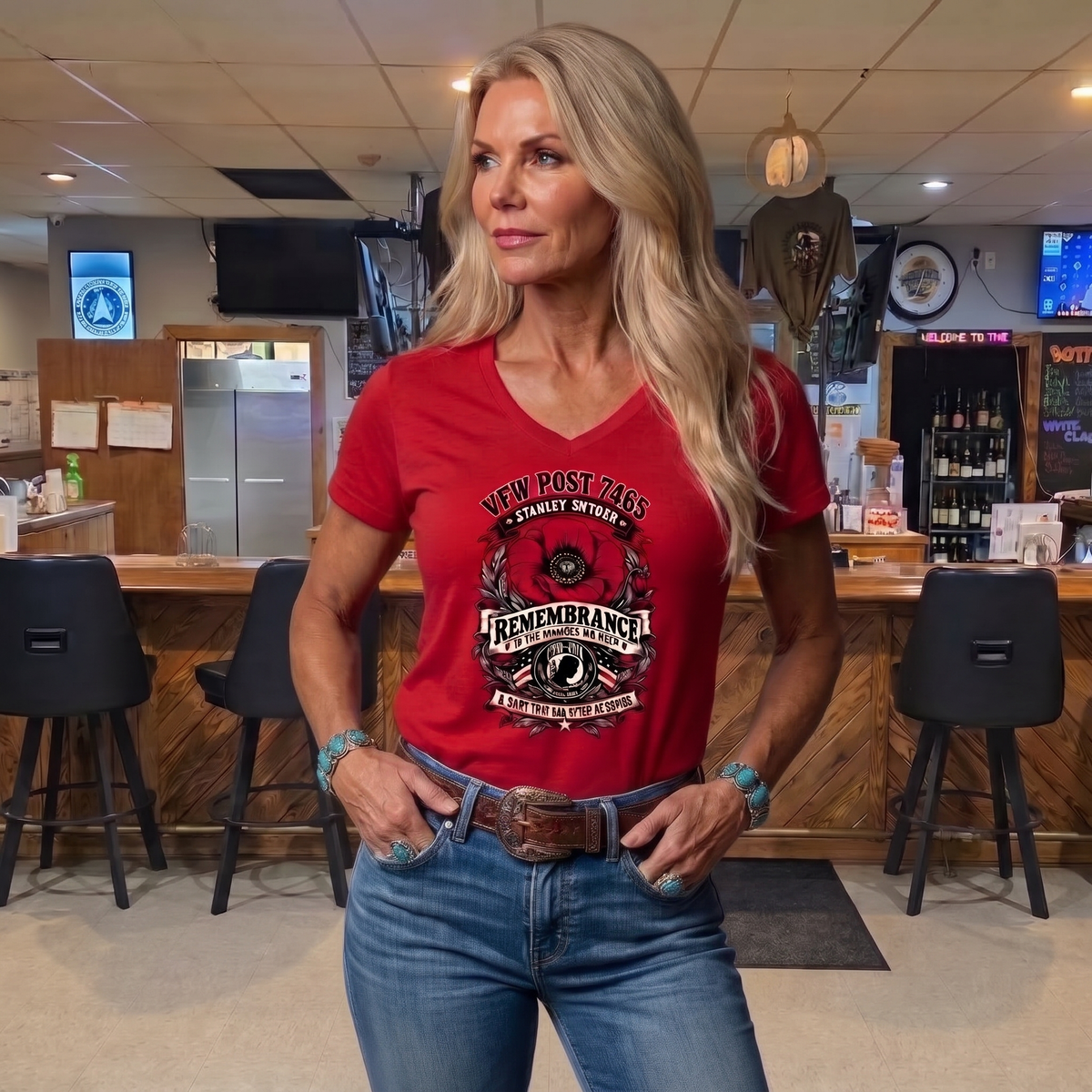 Title: Remembrance Poppy — A Debt That Can Never Be Repaid   RED WOMENS V-NECK