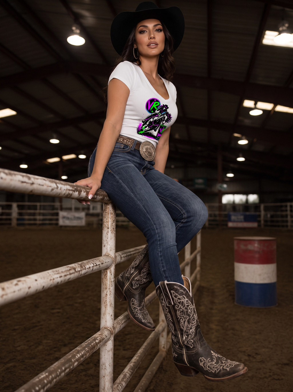 80s Neon Barrel Racing Cowgirl T‑shirt  – Ride Electric