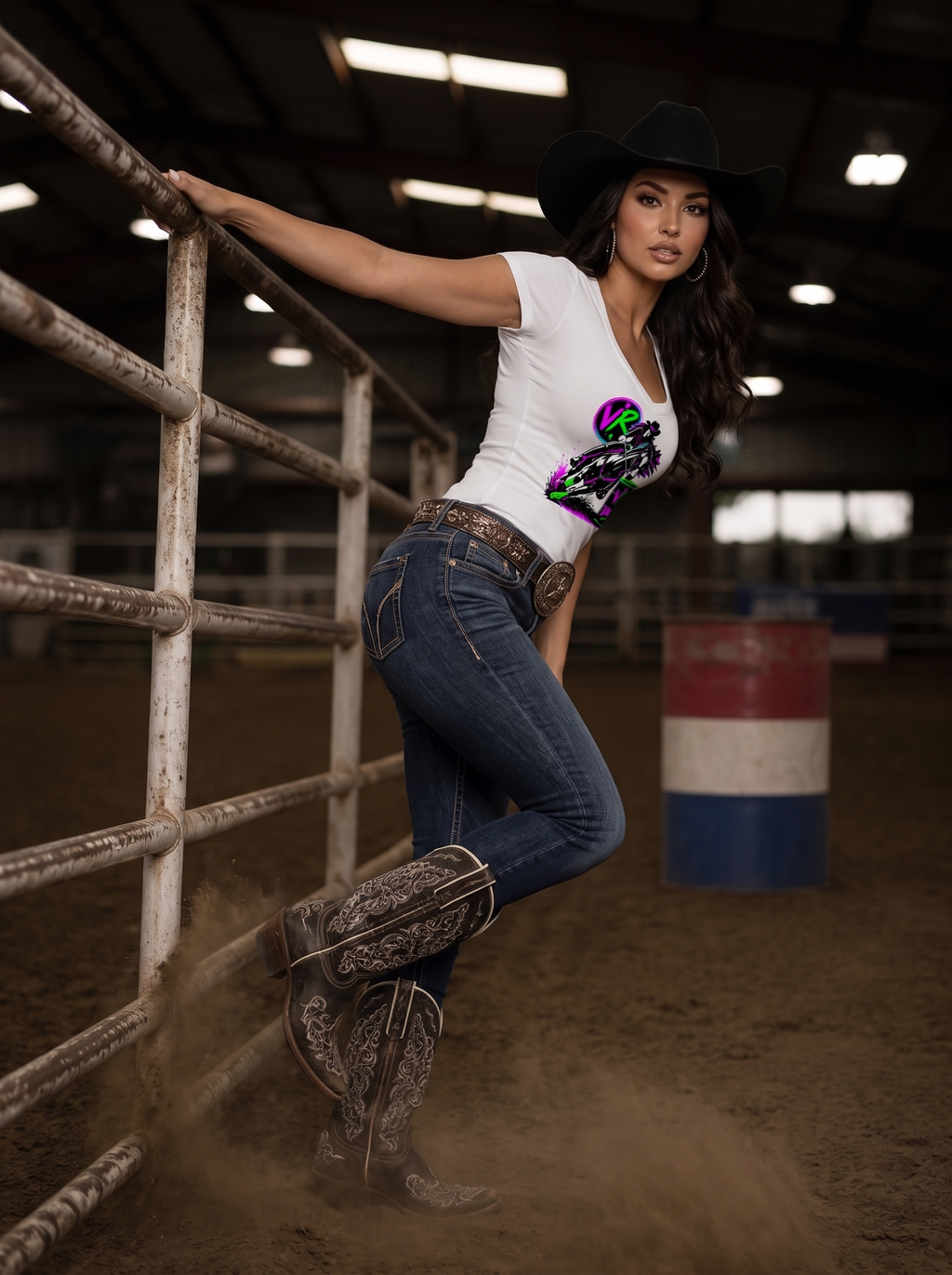 80s Neon Barrel Racing Cowgirl T‑shirt  – Ride Electric