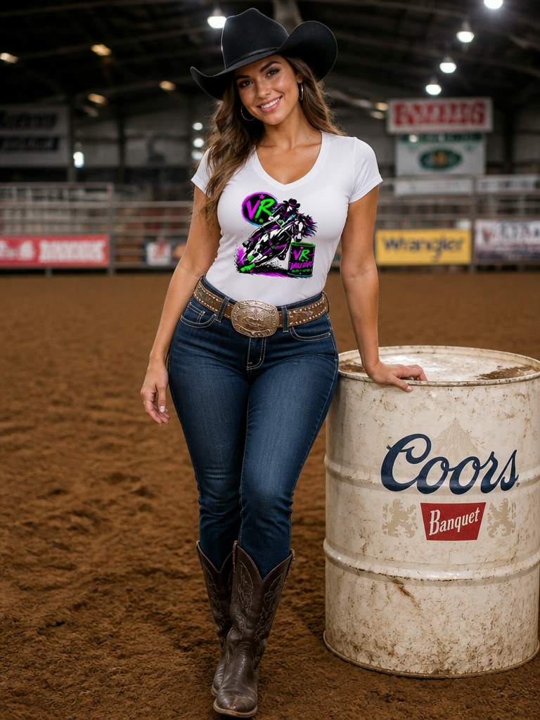 80s Neon Barrel Racing Cowgirl T‑shirt  – Ride Electric