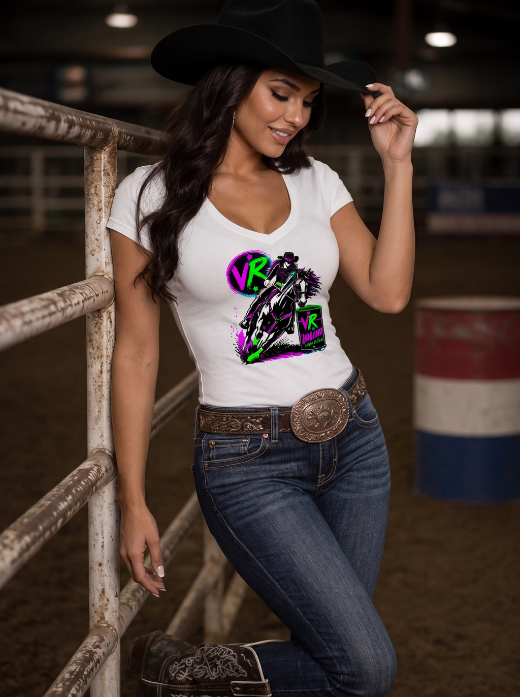 80s Neon Barrel Racing Cowgirl T‑shirt  – Ride Electric