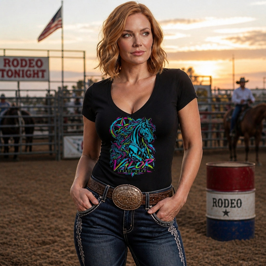 Neon Valor Quarter Horse Women’s V-Neck T‑shirt
