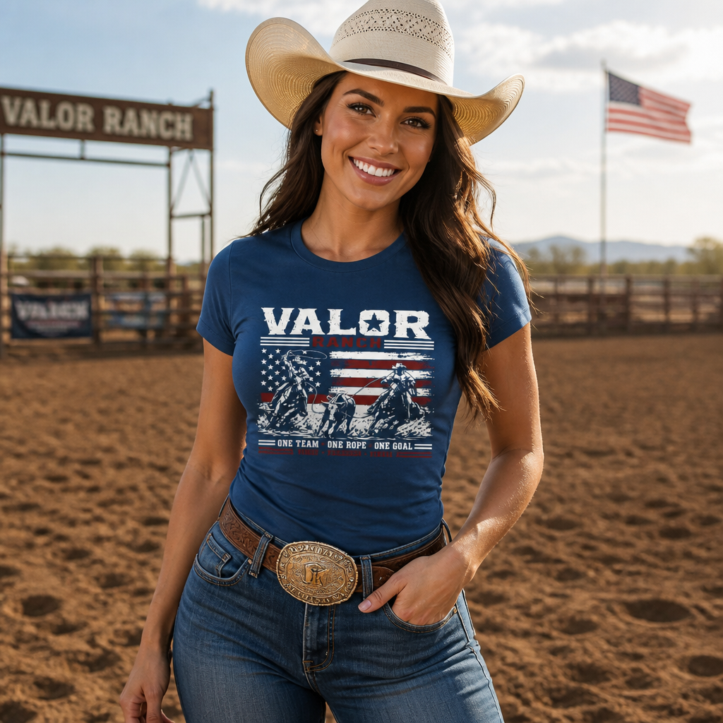 One Team. One Rope. One Goal. – Valor Ranch Team Roping Tee