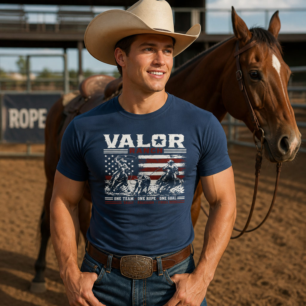 One Team. One Rope. One Goal. – Valor Ranch Team Roping Tee