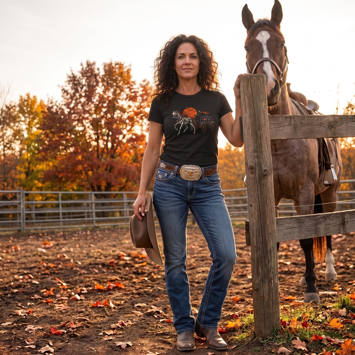 The Last Ride – Haunted Horse & Hearse Halloween T-Shirt