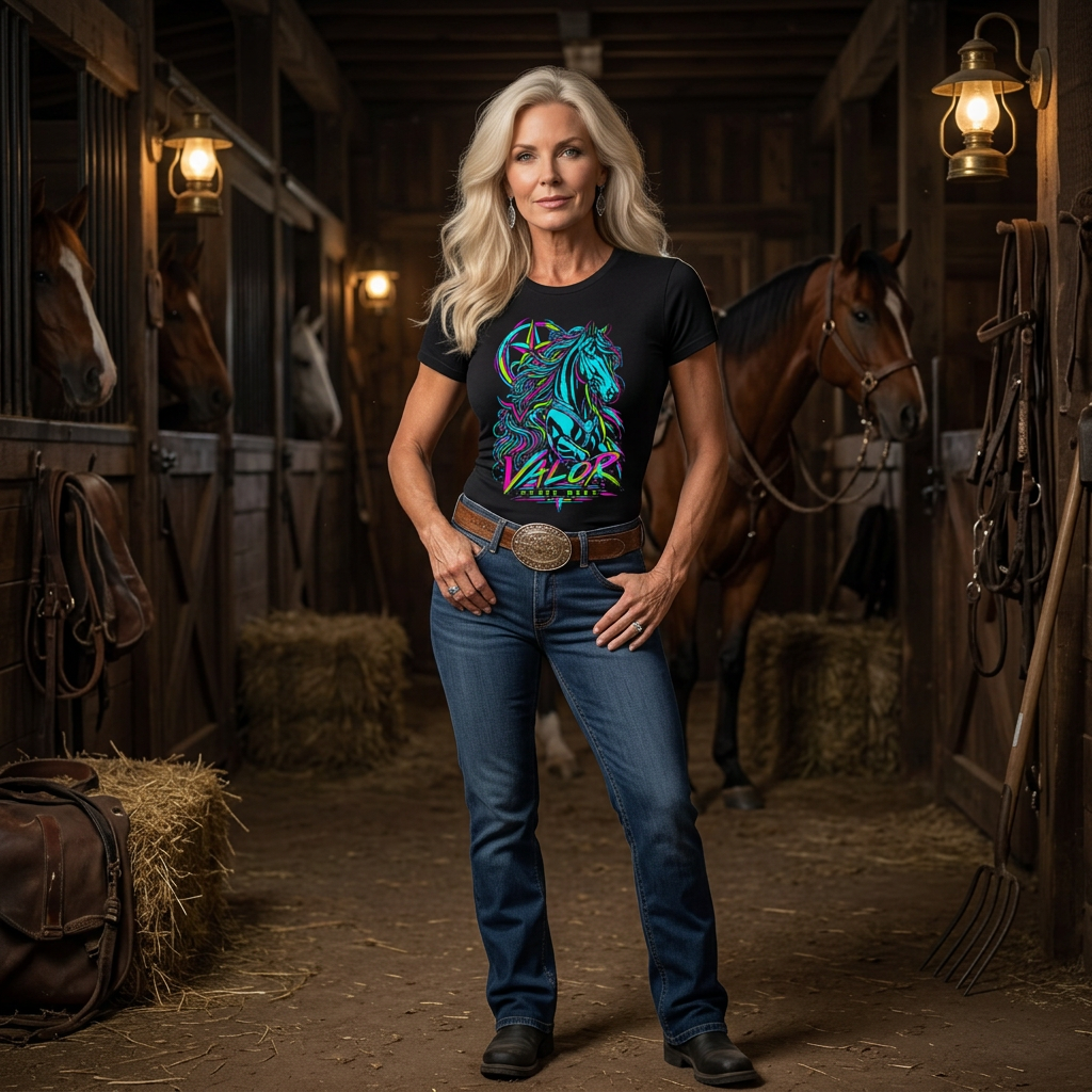 80s Neon Valor — Quarter Horse Ranch Wear T‑shirt