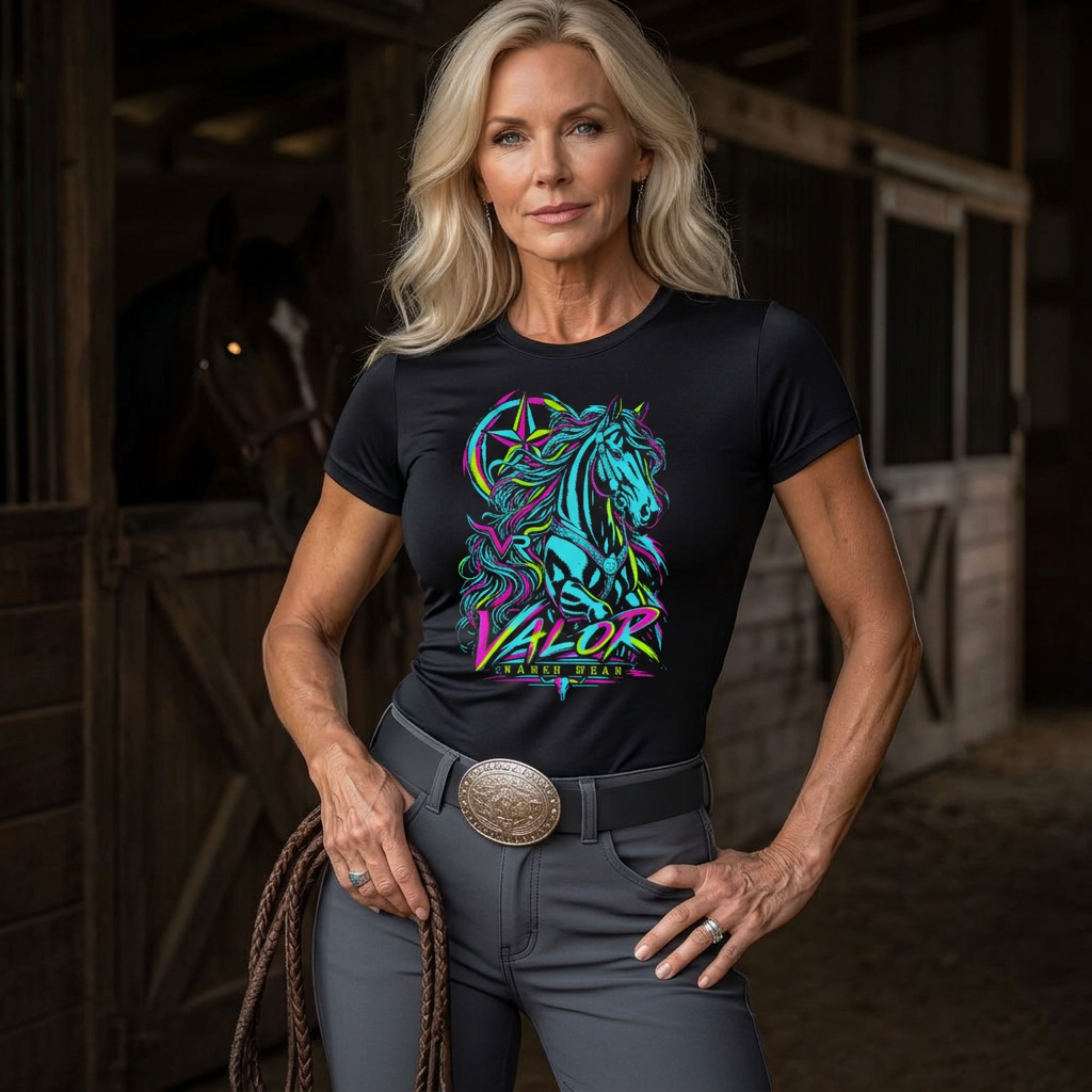 80s Neon Valor — Quarter Horse Ranch Wear T‑shirt