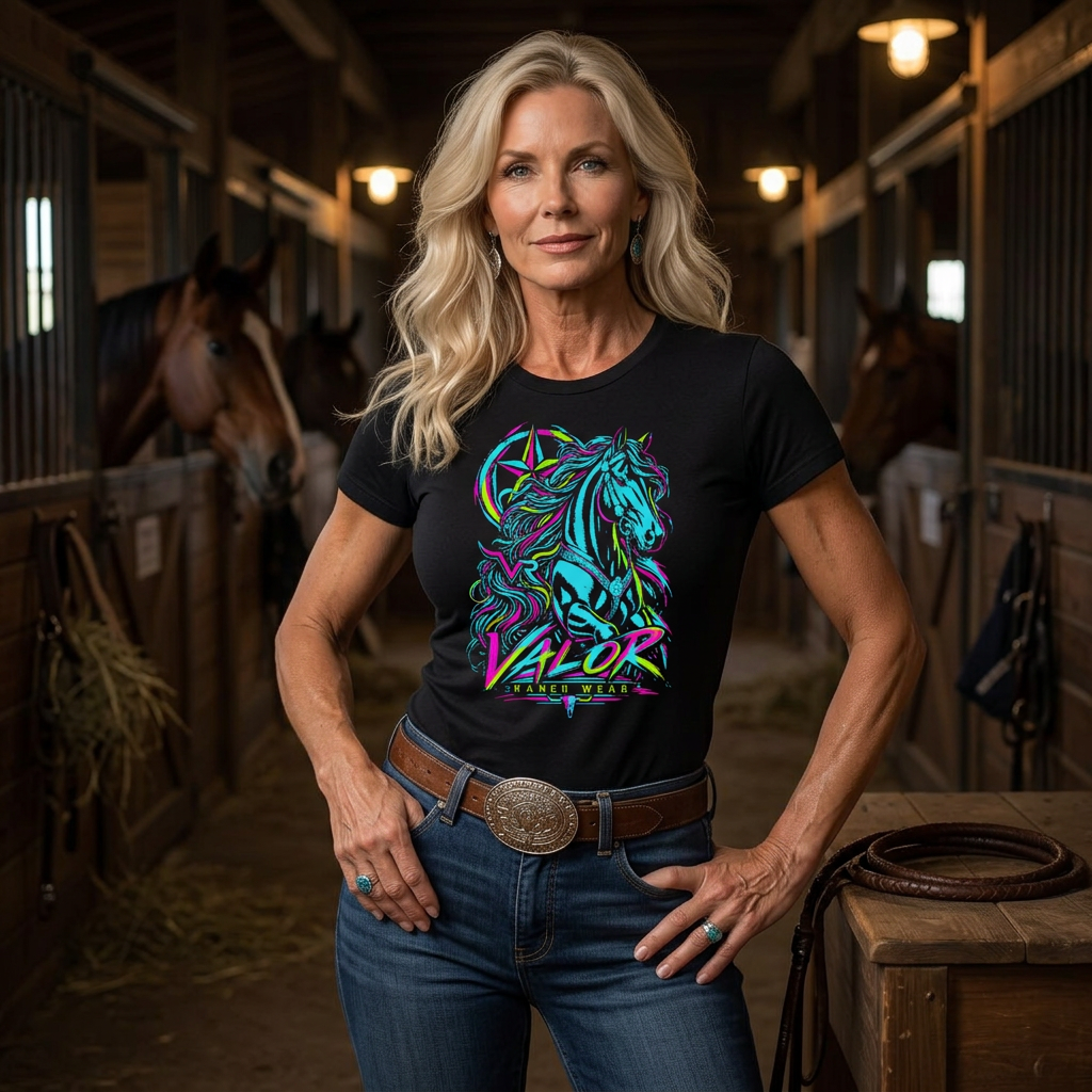 80s Neon Valor — Quarter Horse Ranch Wear T‑shirt