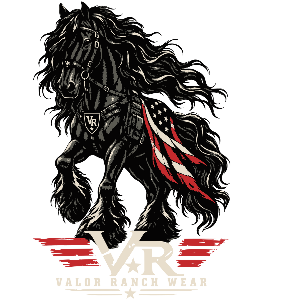 Untamed Spirit. Unshakable Valor. Patriotic FrIesian T-SHIRT