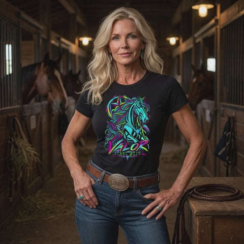 80s Neon Valor — Quarter Horse Ranch Wear T‑shirt