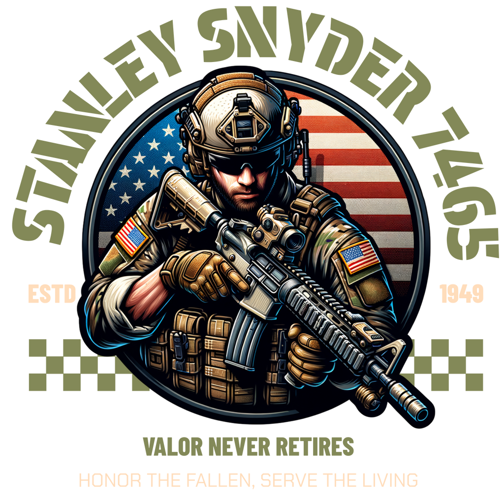 Stanley Snyder VFW 7465 — Valor Never Retires Full color T-Shirt