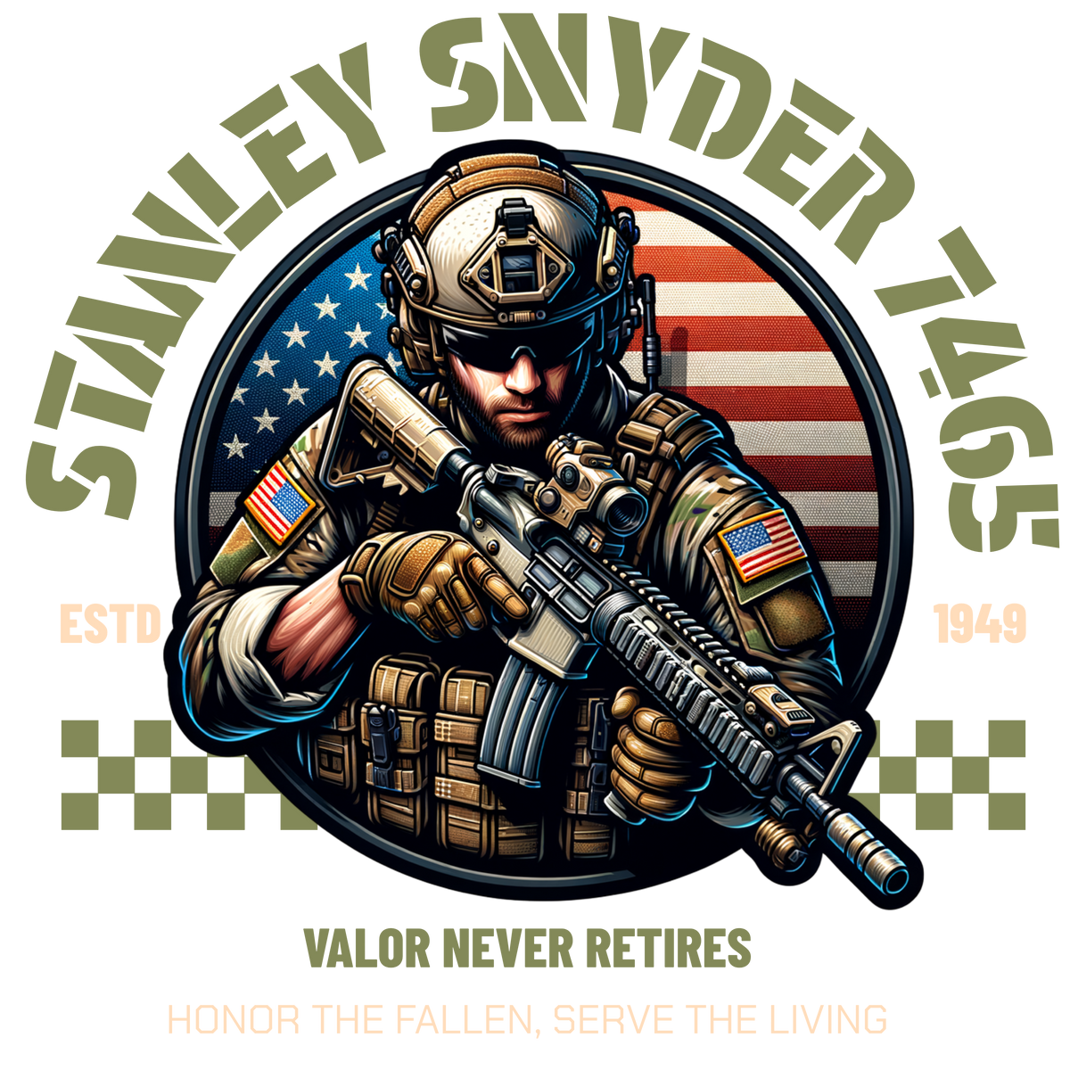 Stanley Snyder VFW 7465 — Valor Never Retires Full color T-Shirt