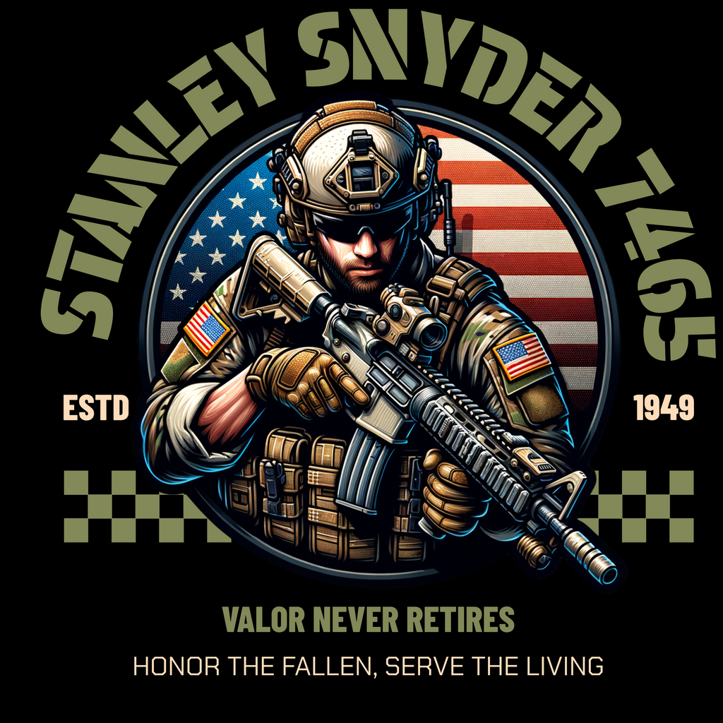 Stanley Snyder VFW 7465 — Valor Never Retires Full color T-Shirt